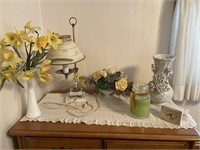Lamp decorative vase, miscellaneous flowers,