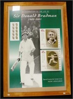 Framed Sir Donald Bradman commemorative poster