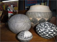 4 Geometric Decorated Indian Pottery Pcs