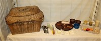 Wicker Picnic Basket w/ Misc. Dishes