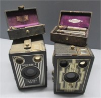 Vintage cameras include Brownie and vintage