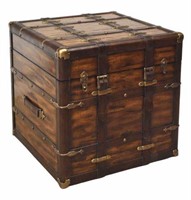 RUSTIC LEATHER-STRAPPED WOOD SLIDING-TOP TRUNK
