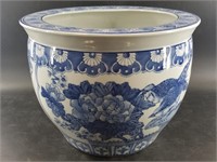 Oriental Koi bowl or large vase or planter 14" dia