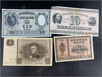 Early and mid 20th century Scandinavian bank notes