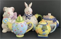 Ceramic Teapots incl. Oneida Rabbit Planter