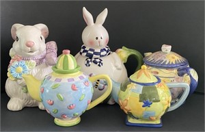 Ceramic Teapots incl. Oneida Rabbit Planter