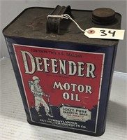 "DEFENDER MOTOR OIL" 2-GALLON METAL CAN