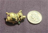 Vintage Shiny Goldtone Pig With Jewel Tone