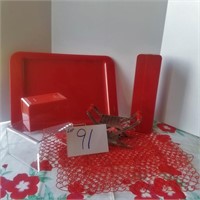 Red "Epic" large trays; cracker box