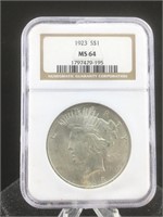 1923 NGC MS-64 Peace Silver Dollar