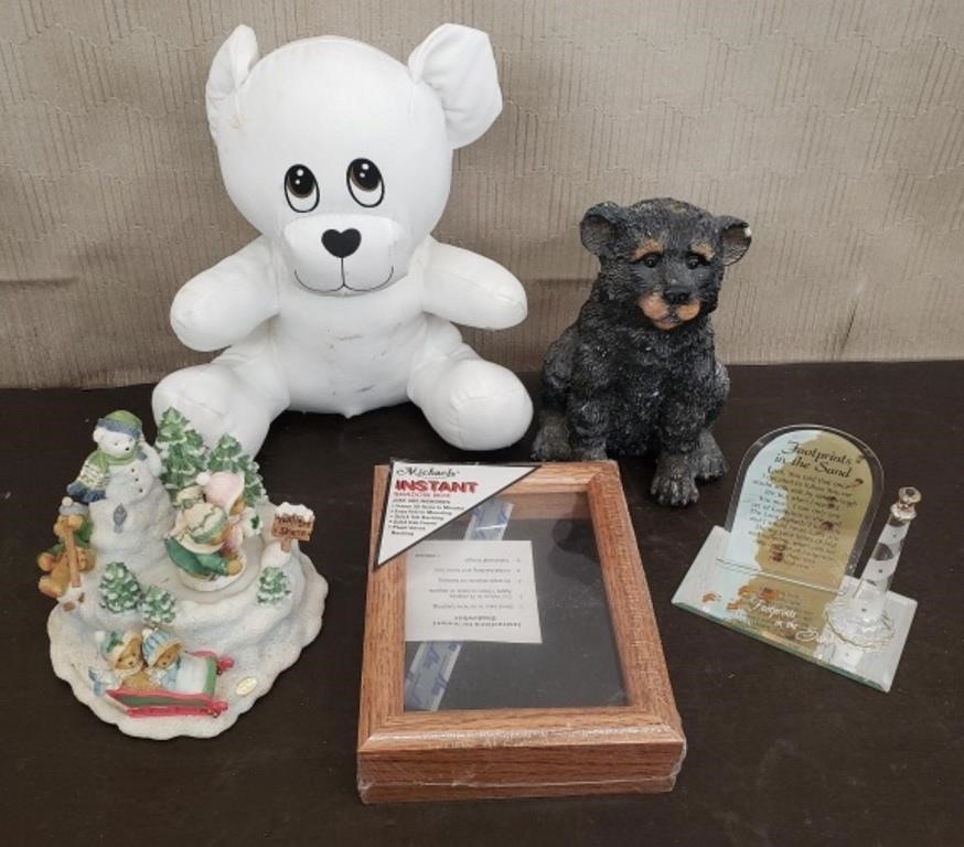 Bear Figurine, Plush Autograph Bear, Shadow Box,