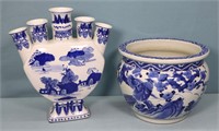 Chinese Blue & White Porcelain Vase + Jar