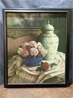 Roses in Blue Bowl Art Picture