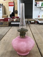 Unique Small Pink Satin Glass Oil Lamp