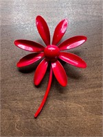 Vintage Brooch Red Enamel Flower Pin