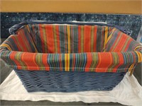Blue Wicker Picnic Basket with fabric Inserts-at