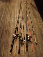 (8) Fishing Rods, (3) w/ Reels, (1) Ambassadeur