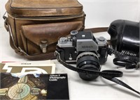 Nikon F Camera and Vintage Leather Camera Case