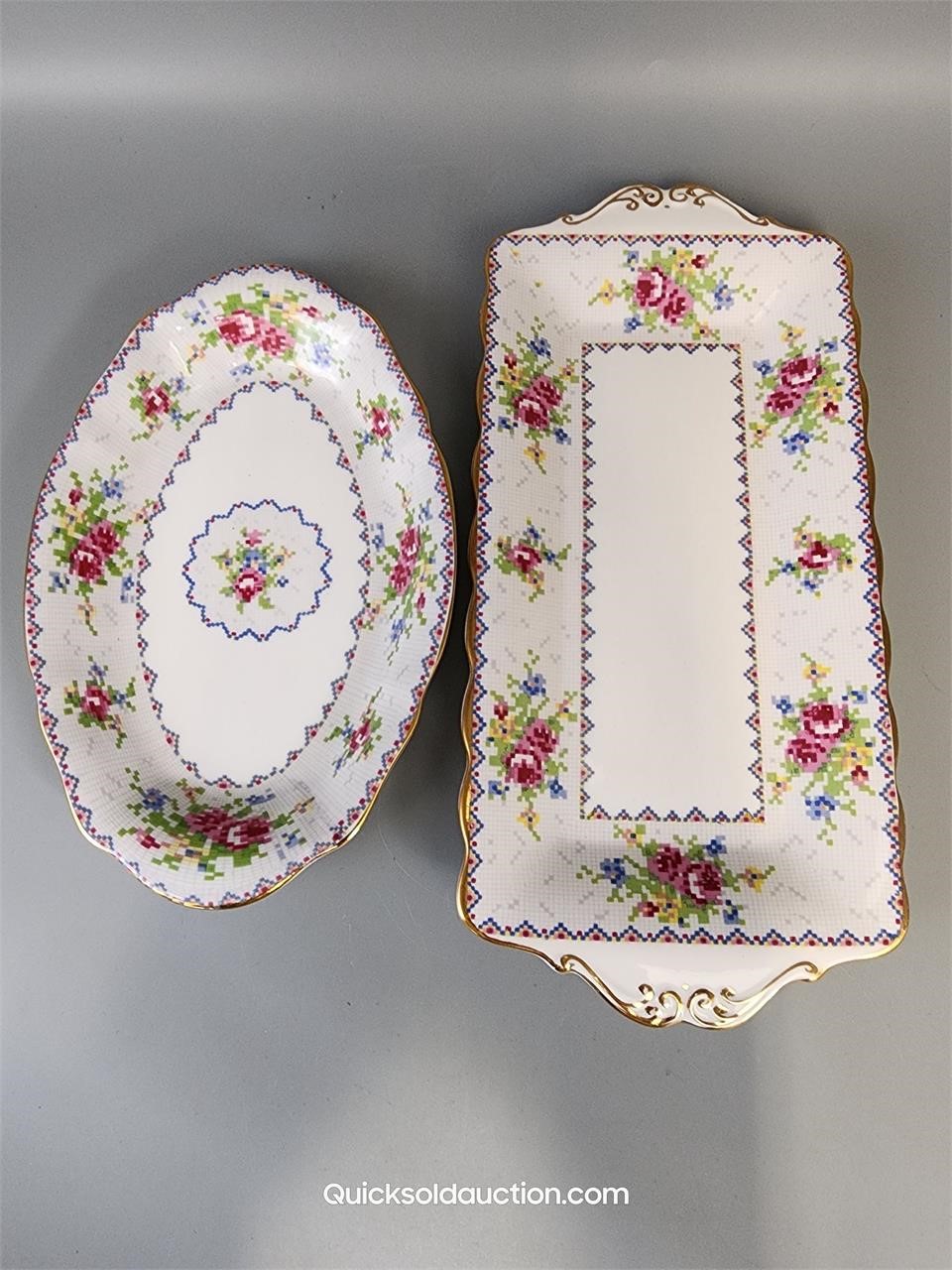 R.A. Petit Point Sandwich Tray & Oval Dish