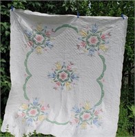 Antique handstitched quilt, tulip pattern - YM