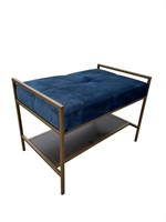 Metal with Blue Upholstered Bench