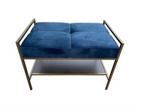 Metal with Blue Upholstered Bench