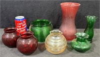 Red, Green & Cream Glass Vase-Lot