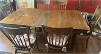 Antique Farm Style Diring Room Table, Leaf, Chairs