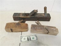 3 Antique Primitive Wood Planes Planers