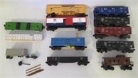 Lot of Lionel train cars that include Texas and