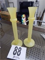 2PC YELLOW GLASS CANDLE STICKS   MADE IN POLAND