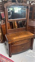 Oak Column Front Washstand w/ Towel Bar & Mirrror