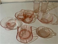R - 7 PIECES VINTAGE PINK GLASS (B18)