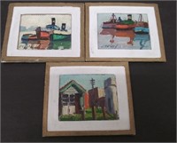 3 Miniature Paintings 4 3/8" x 3 3/4"