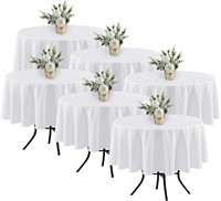 6 Pack White Round Tablecloths - 70 Inches