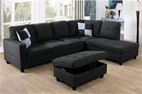 Black Linen Sectional Living Room Set