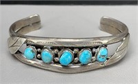 Navajo hand stamped Sterling Silver Turquoise Cuff