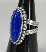Signed Sterling Silver Lapis Lazuli stone ring s.7