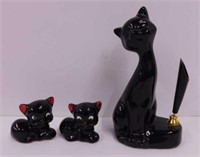 Pair of redware black cat figurines, 2" tall -