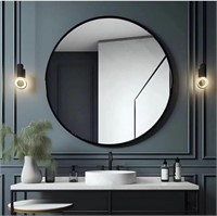 Black Round Wall Mirror - Metal Frame Circle