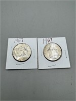 1967 & 1965 40% Silver Kennedy Half Dollar