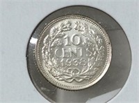 1938 Neth 10 Cents Unc, .640, 1.40gr