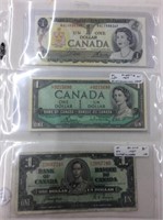 3 $1 Can Bills 1954-73 Crisp, 1937 Vg
