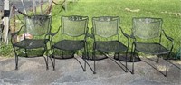 Four Black Wrought Iron Patio Arm Chairs