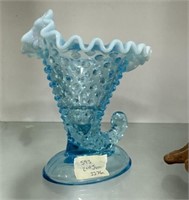 Lighted Blue Fenton Opalescent Vase