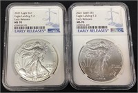 (2) 2021 SILVER AMERICAN EAGLES, EAGLE LANDING