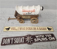 (2) Western Signs w/ Jim Beam Wagon Decor