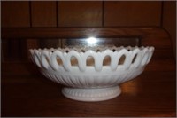 Scalloped edge White glass bowl
