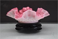 Fenton Pink Hobnail Double Crimped Glass Bowl