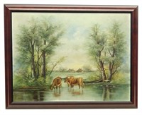 Painting of Cows in Stream